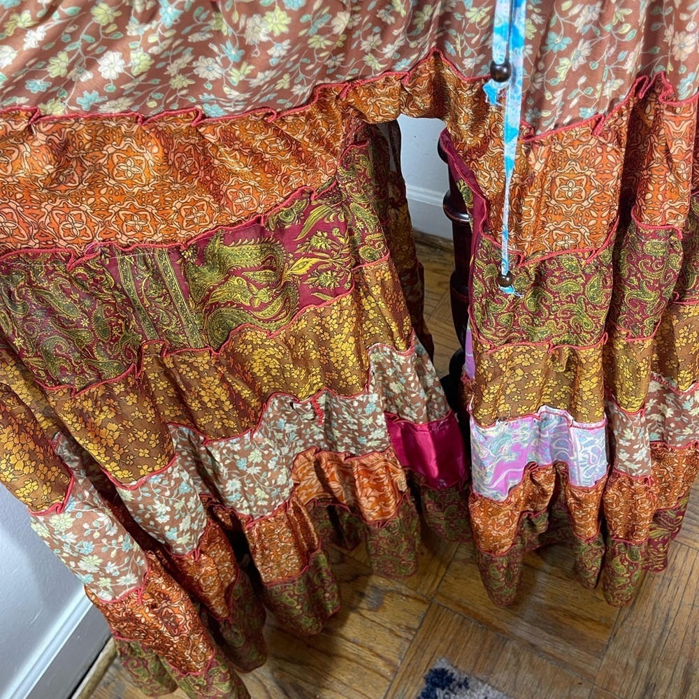 India Vintage Sari Printed Boho Gypsy Wide-Leg Palazzo Pants Trousers size OS - Picture 3 of 6